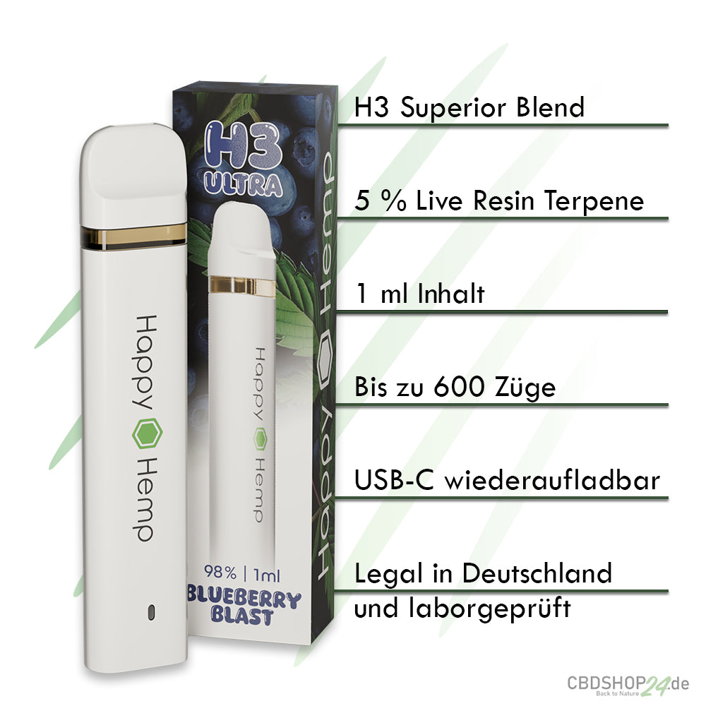 Happy Hemp H3 Ultra Blueberry Blast 1ml Vape-cbdshop24.de