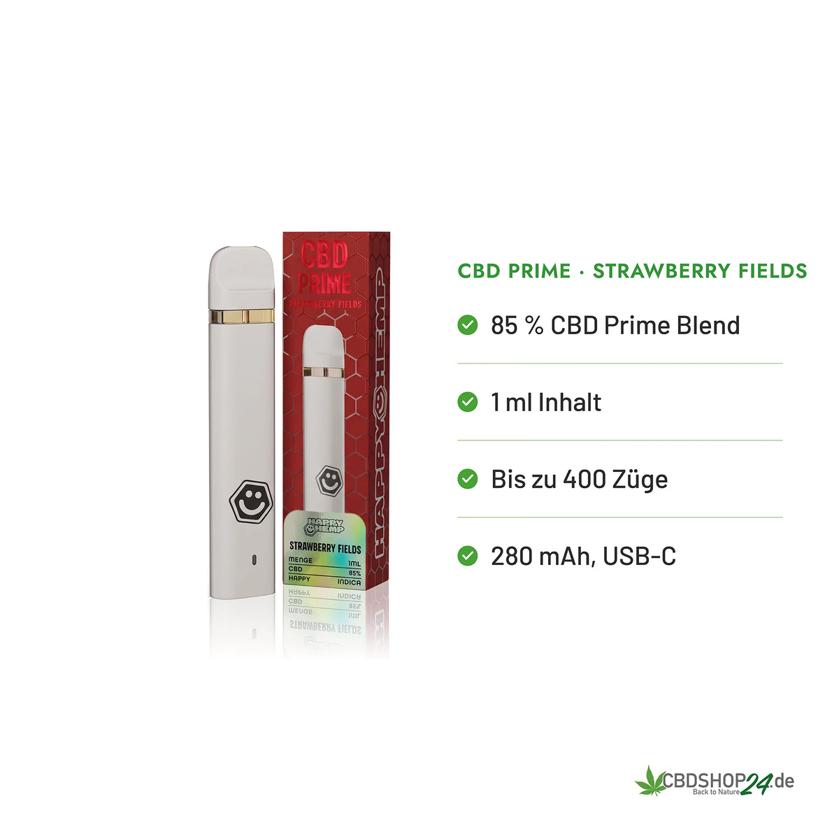 Happy Hemp® CBD Vape 85% - Strawberry Fields
