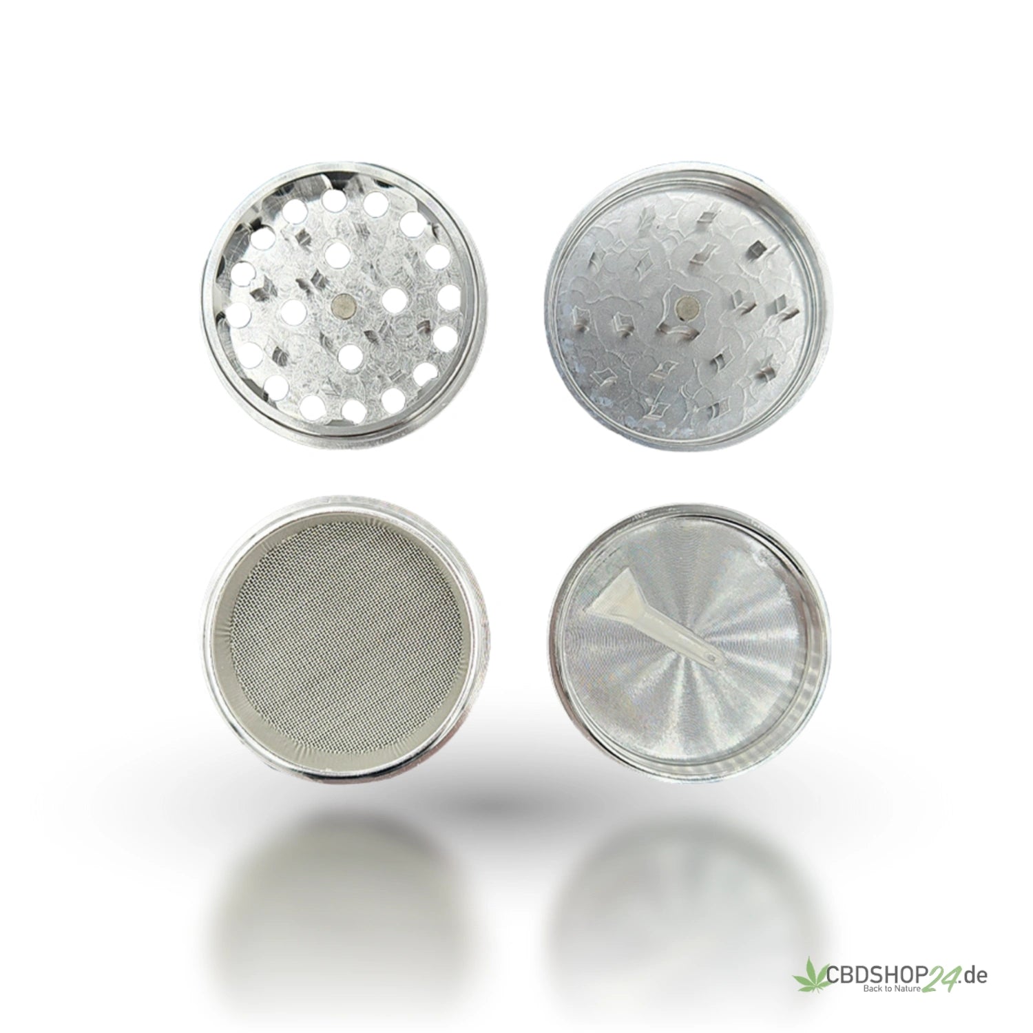 Aluminium Grinder 4 tlg. Silber 53mm cbdshop24