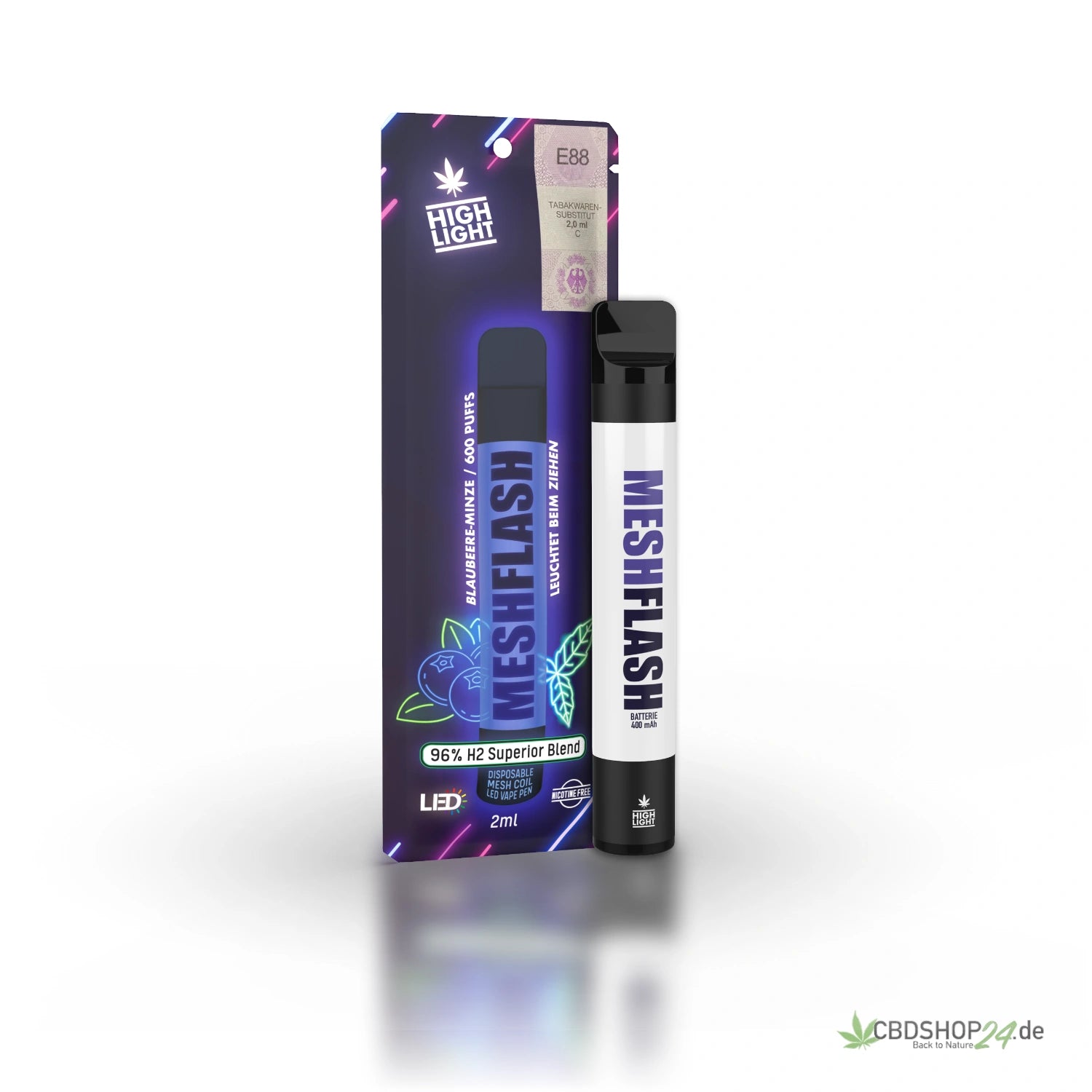 Mesh Flash Vape H2 Superior 96% - Blaubeere-Minze 2ml cbdshop24