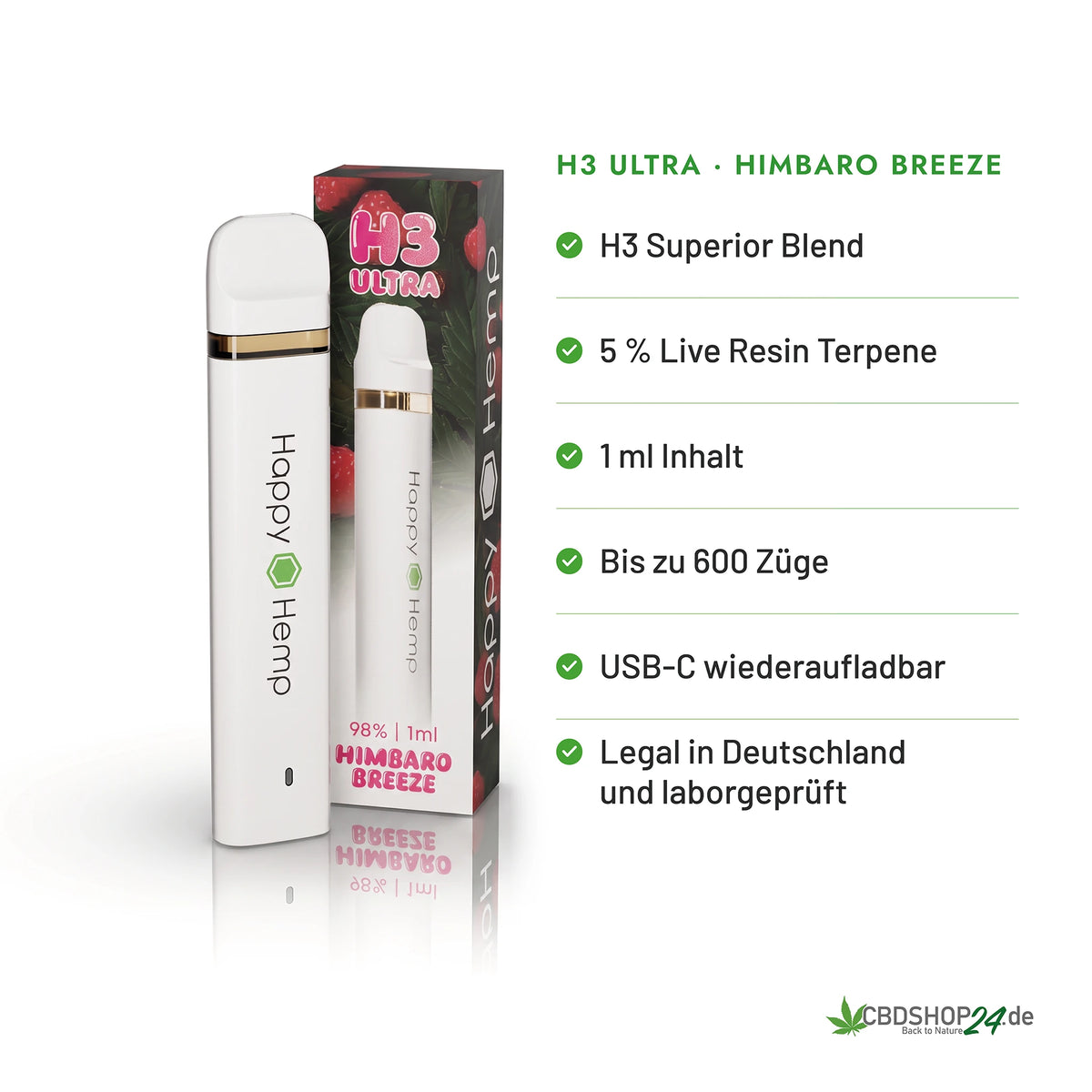 Happy Hemp® H3 Ultra Vape 98% - Himbaro Breeze