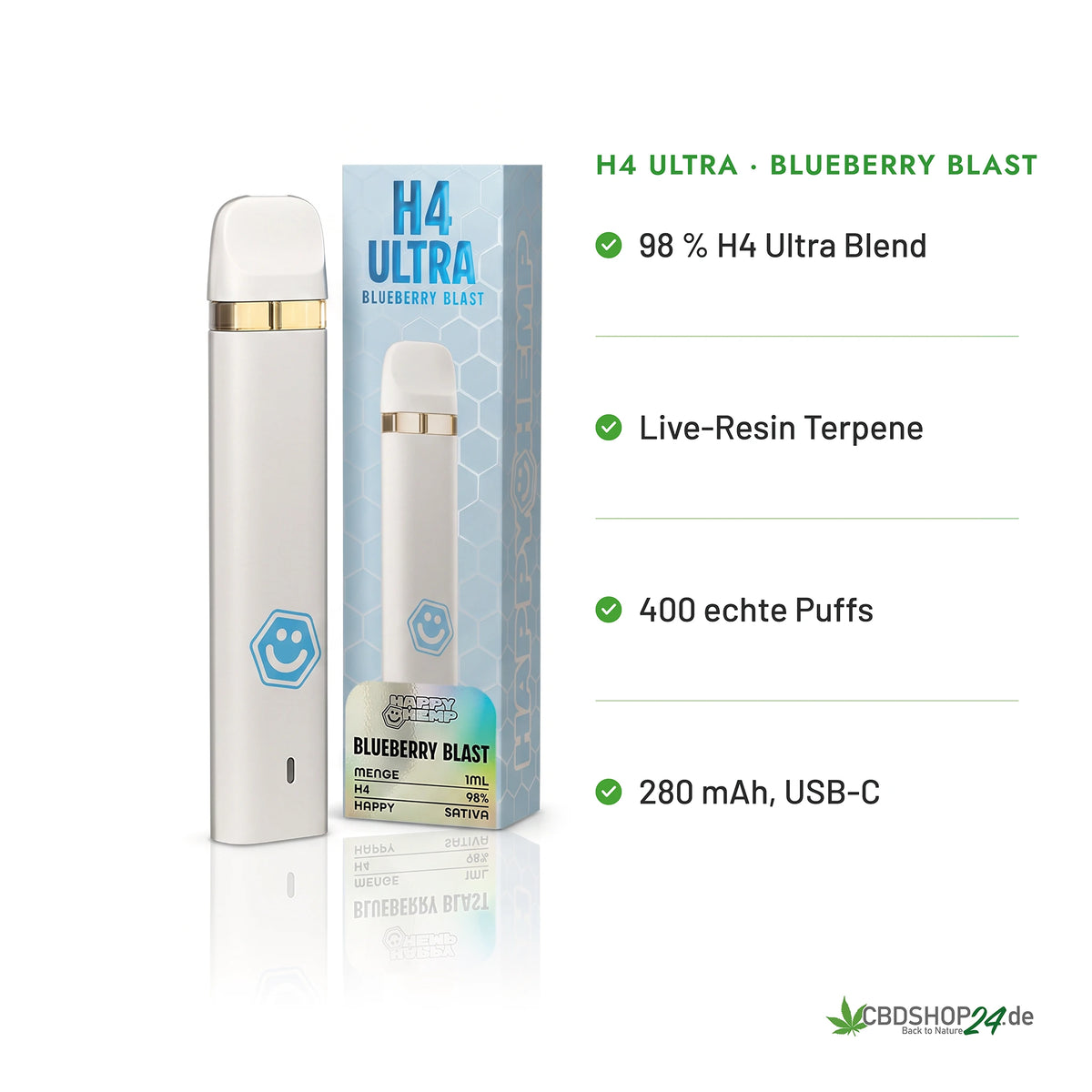 Happy Hemp® H4 Ultra Vape 98% - Blueberry Blast
