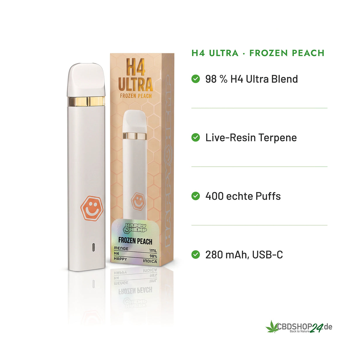 Happy Hemp® H4 Ultra Vape 98% - Frozen Peach