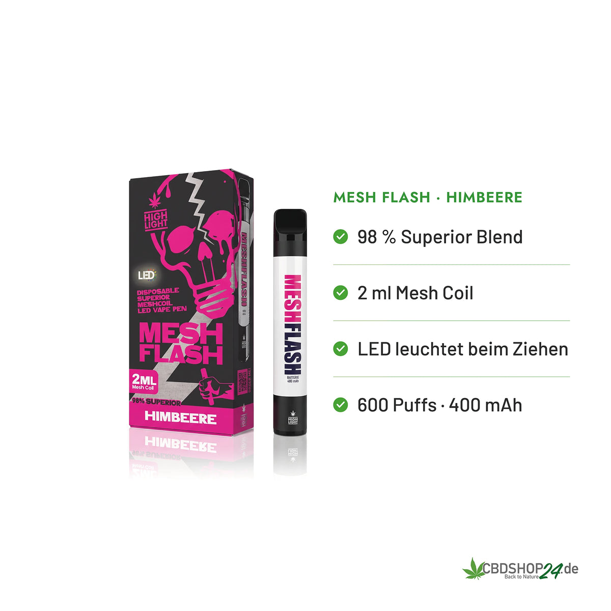 Mesh Flash Vape H2 Superior 96% - Himbeere 2ml
