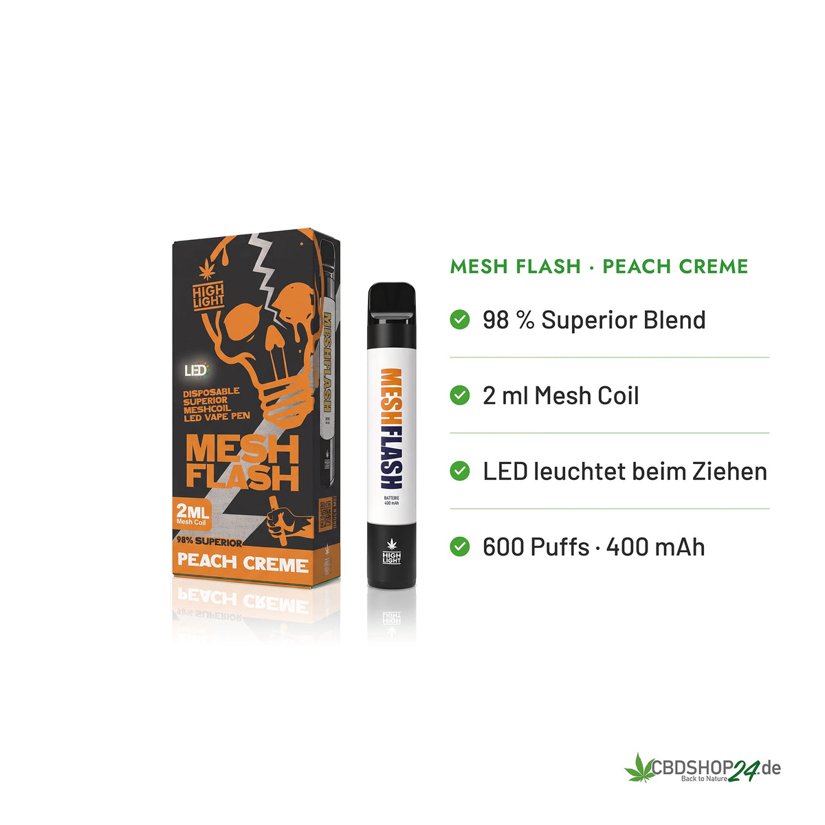 Mesh Flash Vape H2 Superior 96% - Peach Creme 2ml