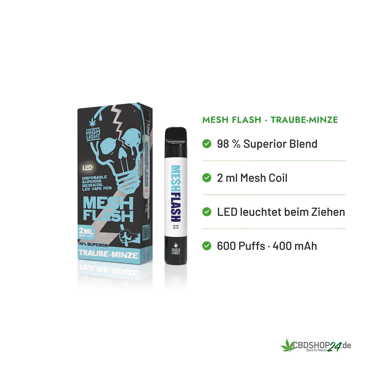 Mesh Flash Vape H2 Superior 96% - Traube-Minze 2ml