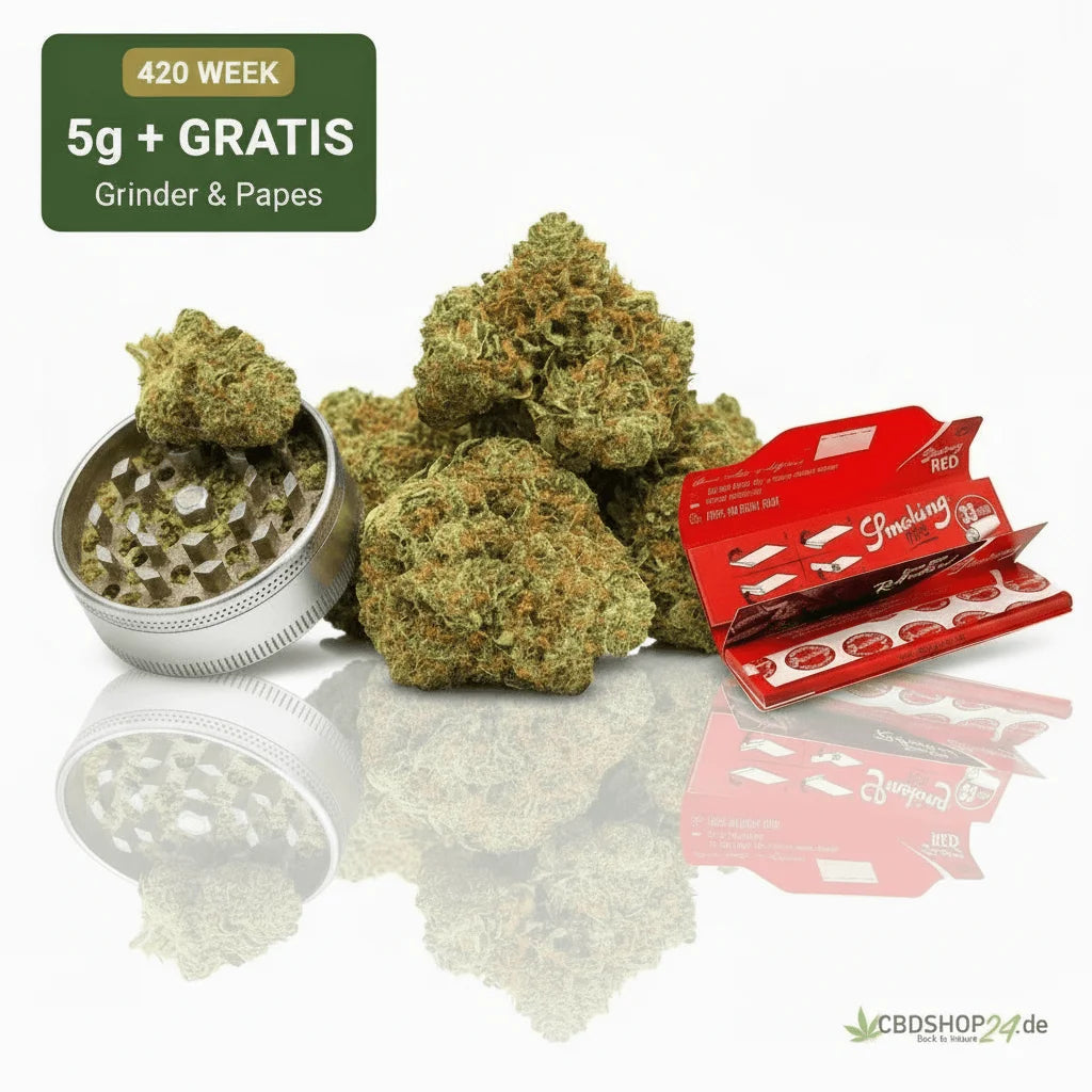 5g CBD Blüte Power Skunk + Gratis Grinder, Papes und Tips