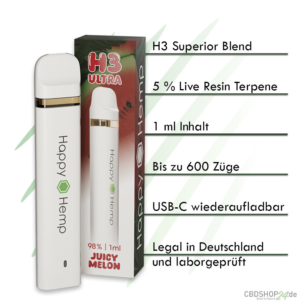 Happy Hemp H3 Ultra Juicy Watermelon 1ml Vape