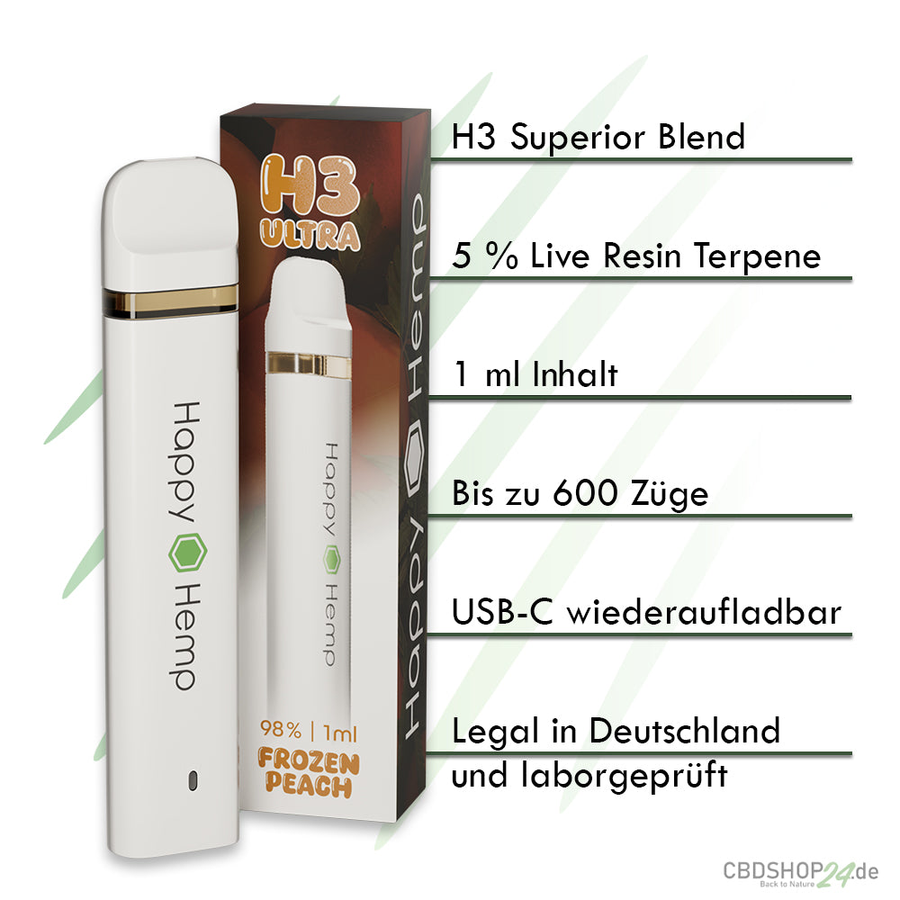 Happy Hemp H3 Ultra Frozen Peach 1ml Vape