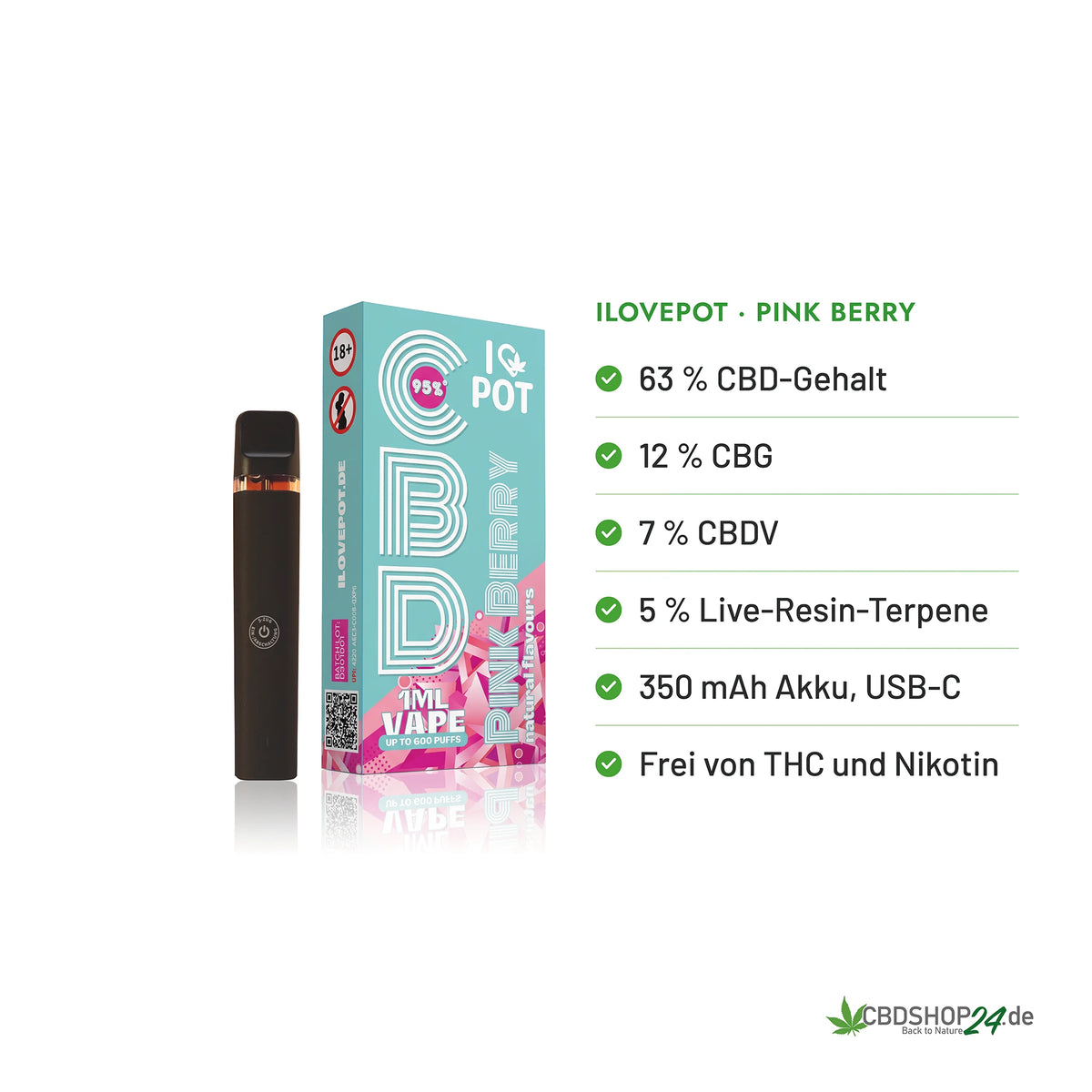 ILovePot CBD Vape 95% - Pink Berry