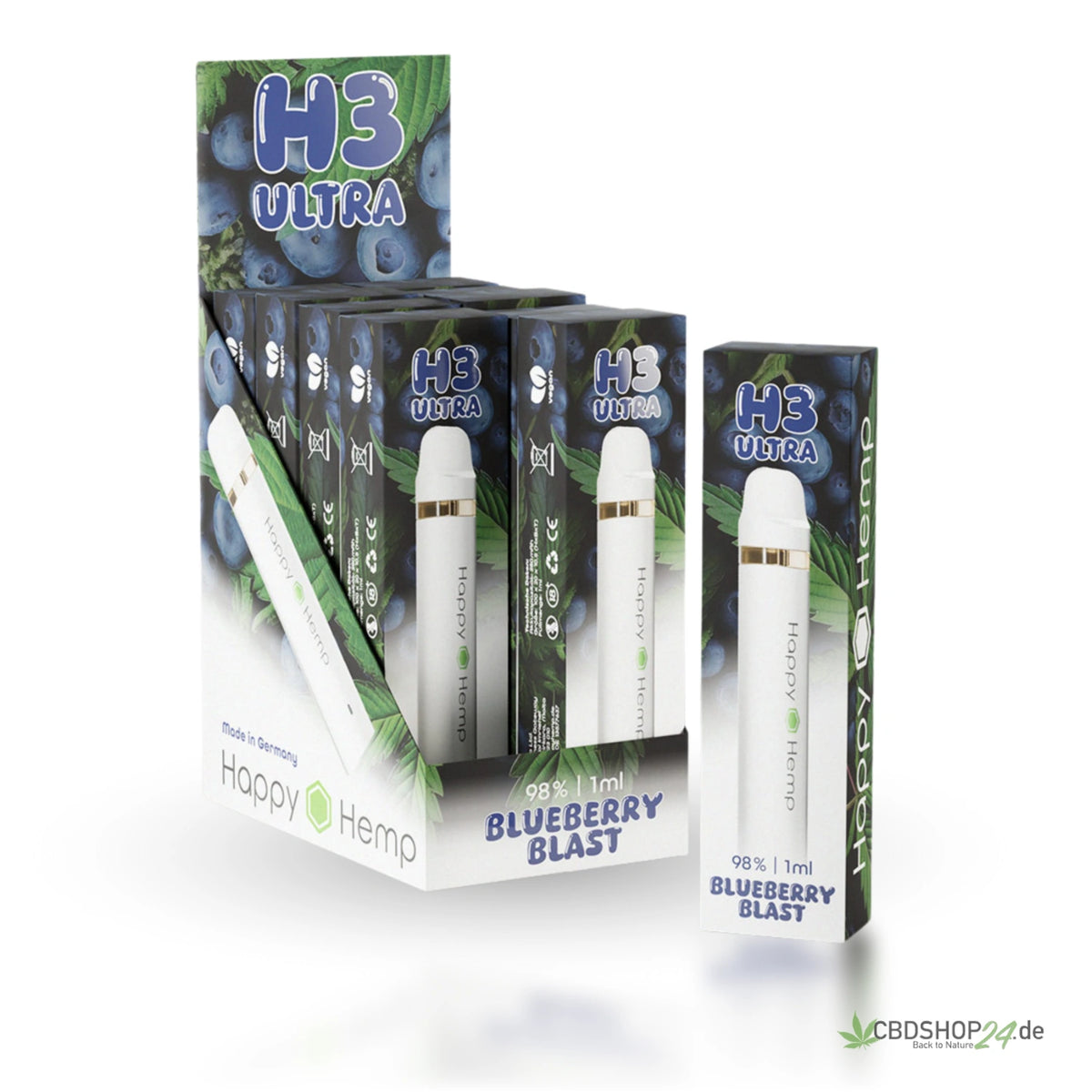 Happy Hemp H3 Ultra 98% Vape Blueberry Blast 1ml CBDShop24 Happy Hemp H3 Ultra 98% Vape Blueberry Blast 1ml CBDShop24