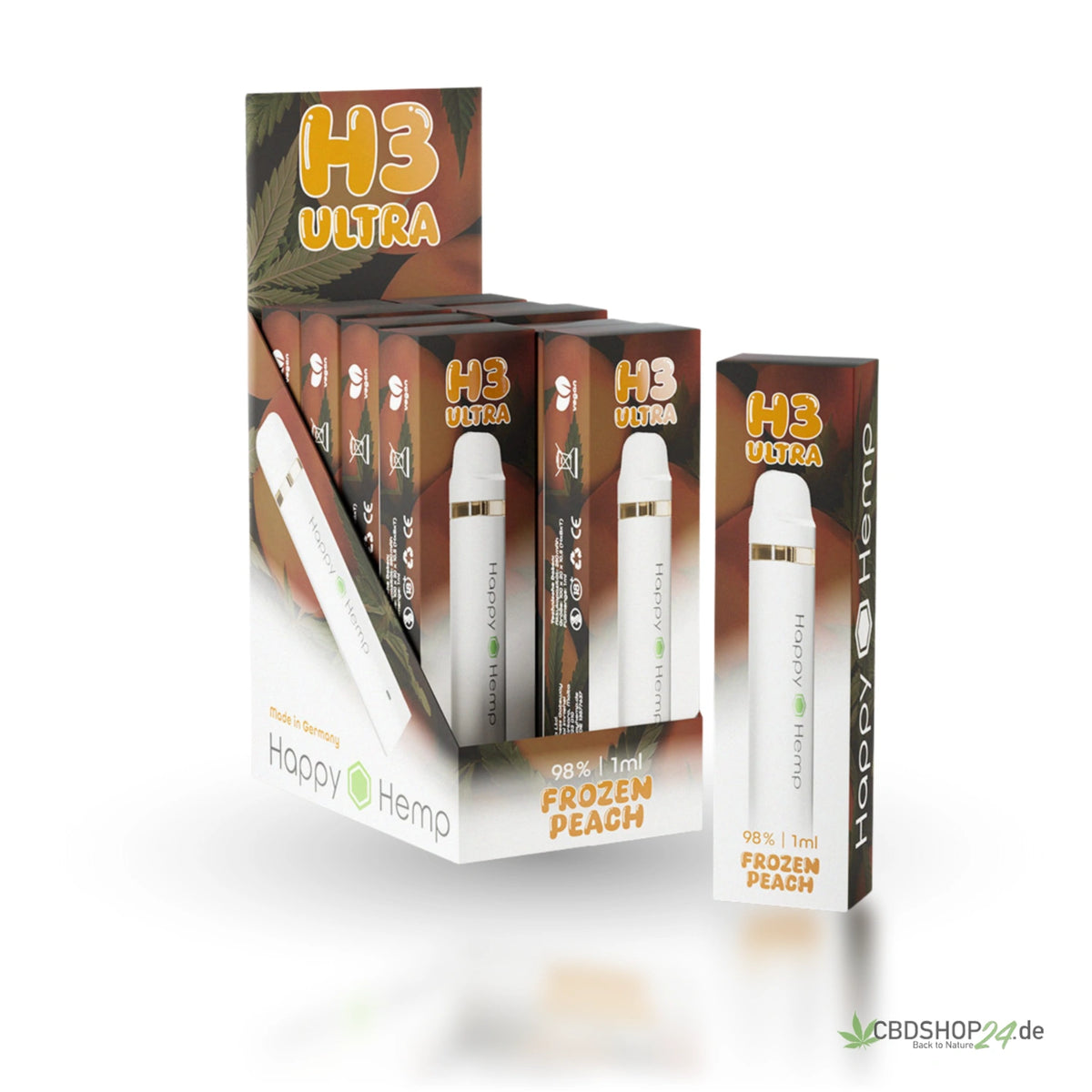Happy Hemp H3 Ultra 98% Vape - Frozen Peach 1ml CBDShop24 Happy Hemp H3 Ultra 98% Vape - Frozen Peach 1ml CBDShop24