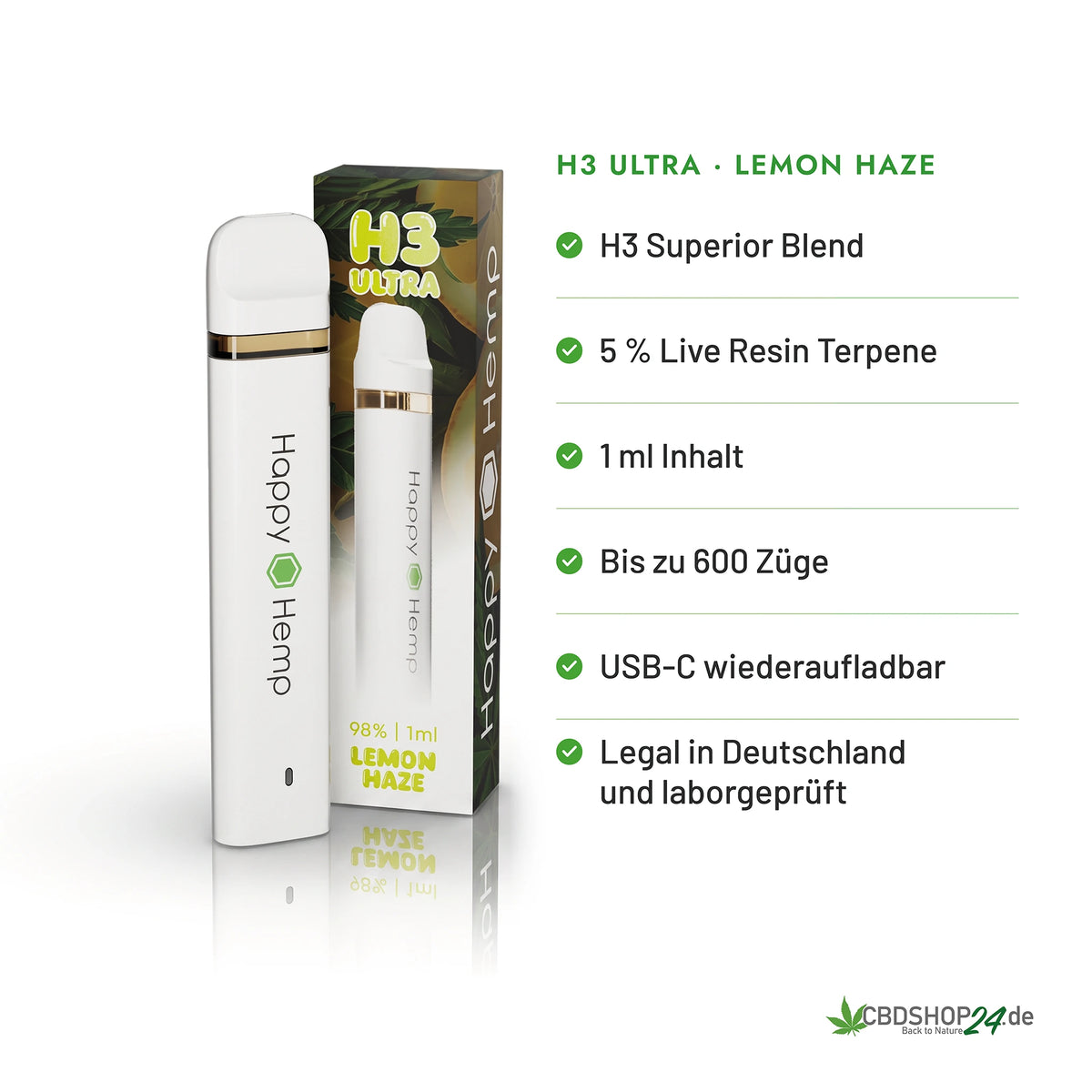 Happy Hemp® H3 Ultra Vape 98% - Super Lemon Haze