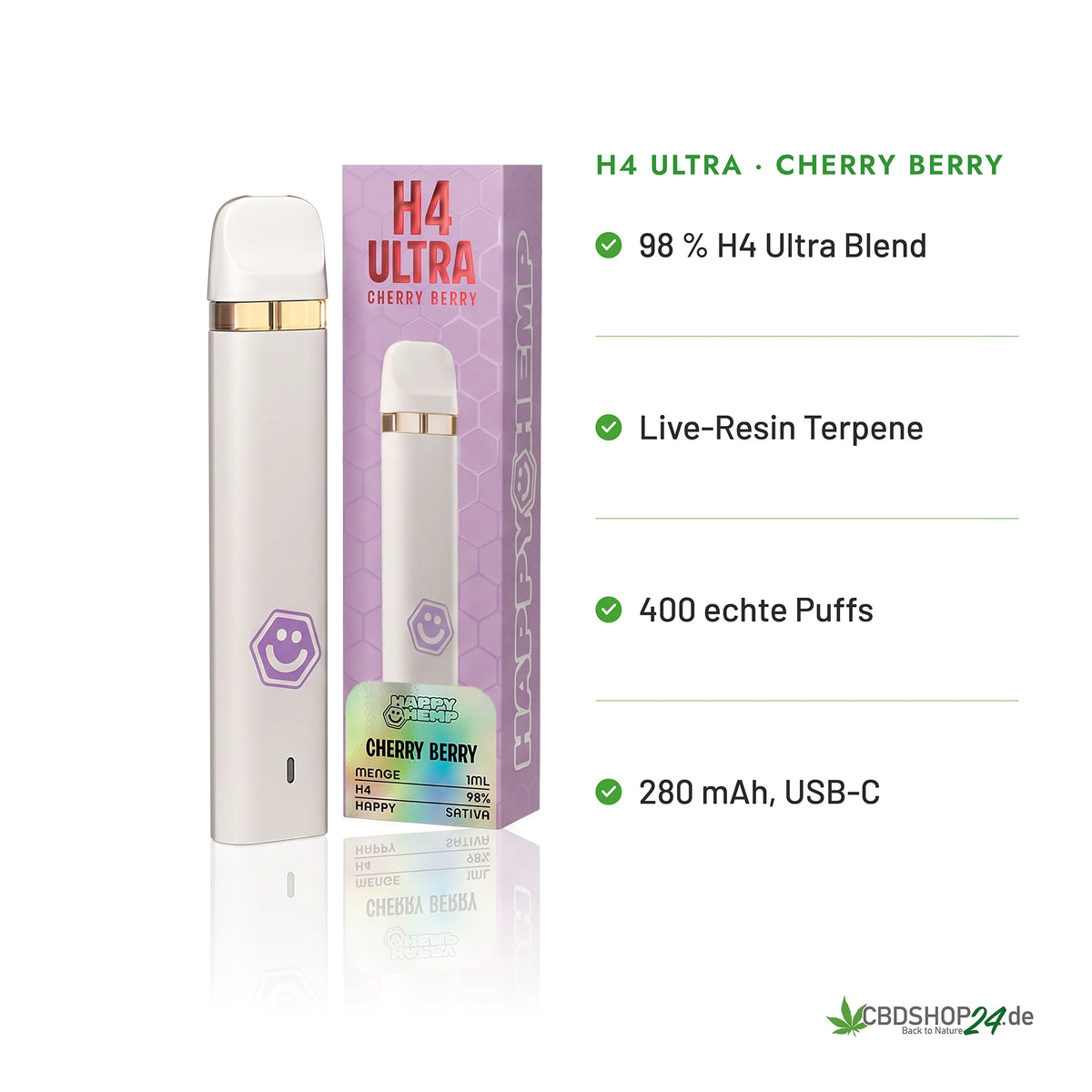 Happy Hemp® H4 Ultra Vape 98% - Cherry Berry