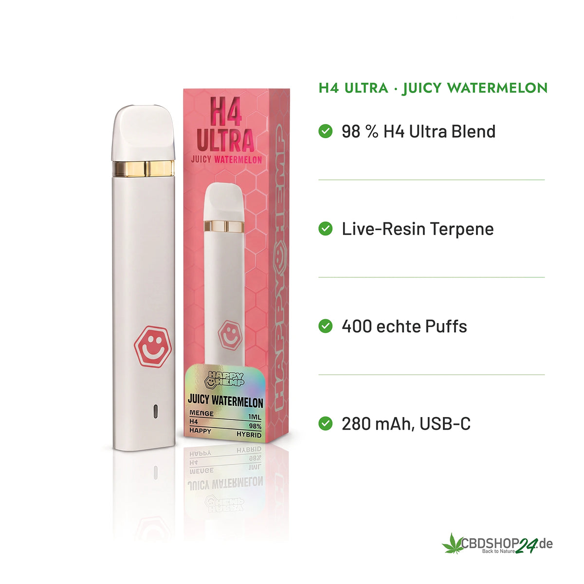 Happy Hemp® H4 Ultra Vape 98% - Juicy Watermelon
