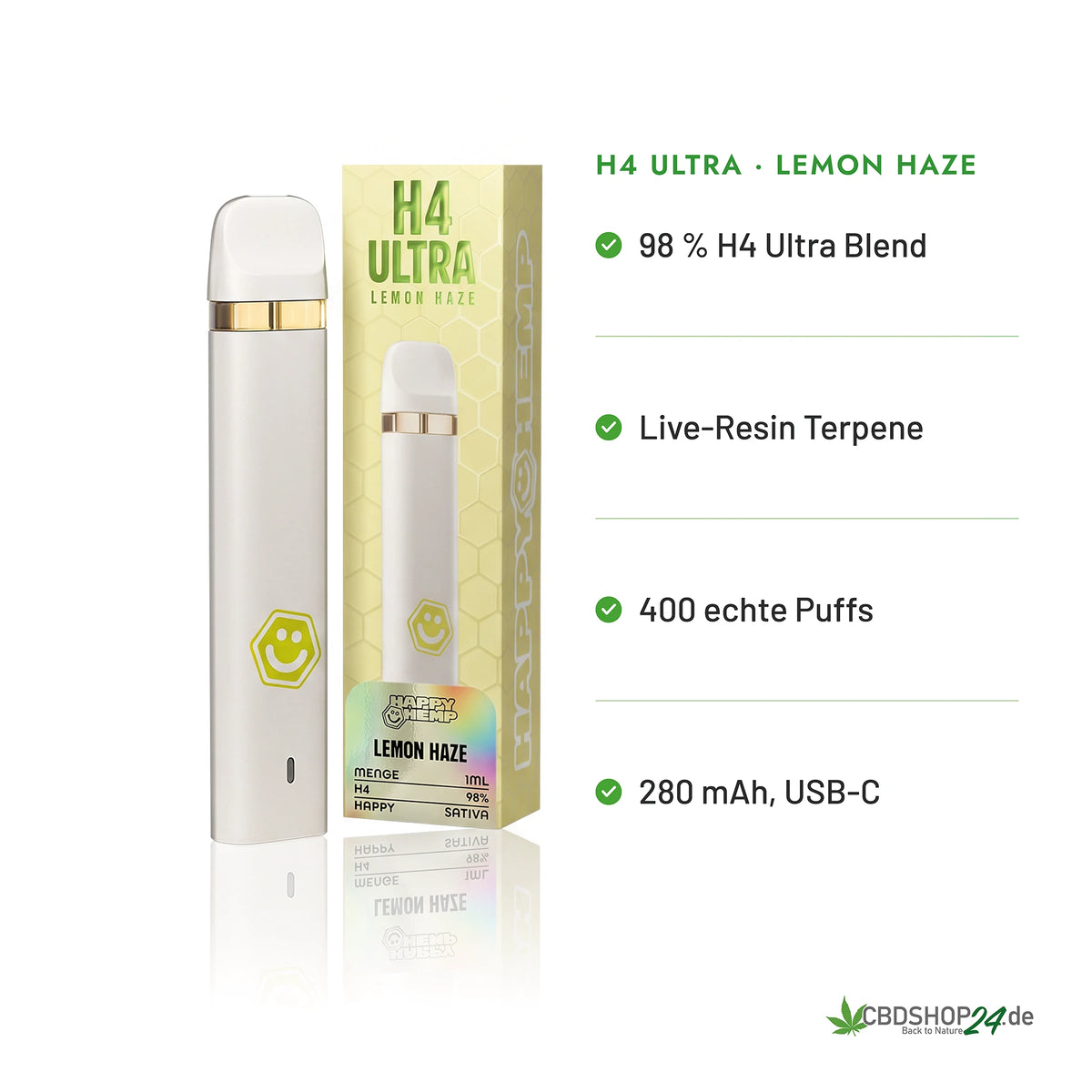 Happy Hemp® H4 Ultra Vape 98% - Lemon Haze