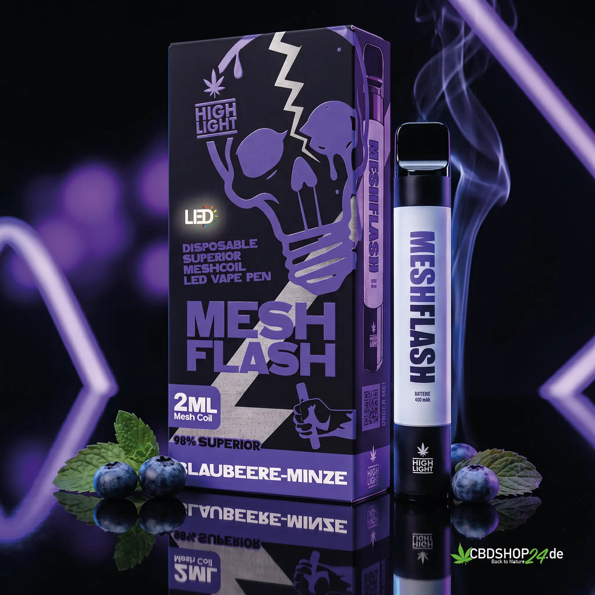Mesh Flash Vape H2 Superior 96% - Blaubeere-Minze 2ml