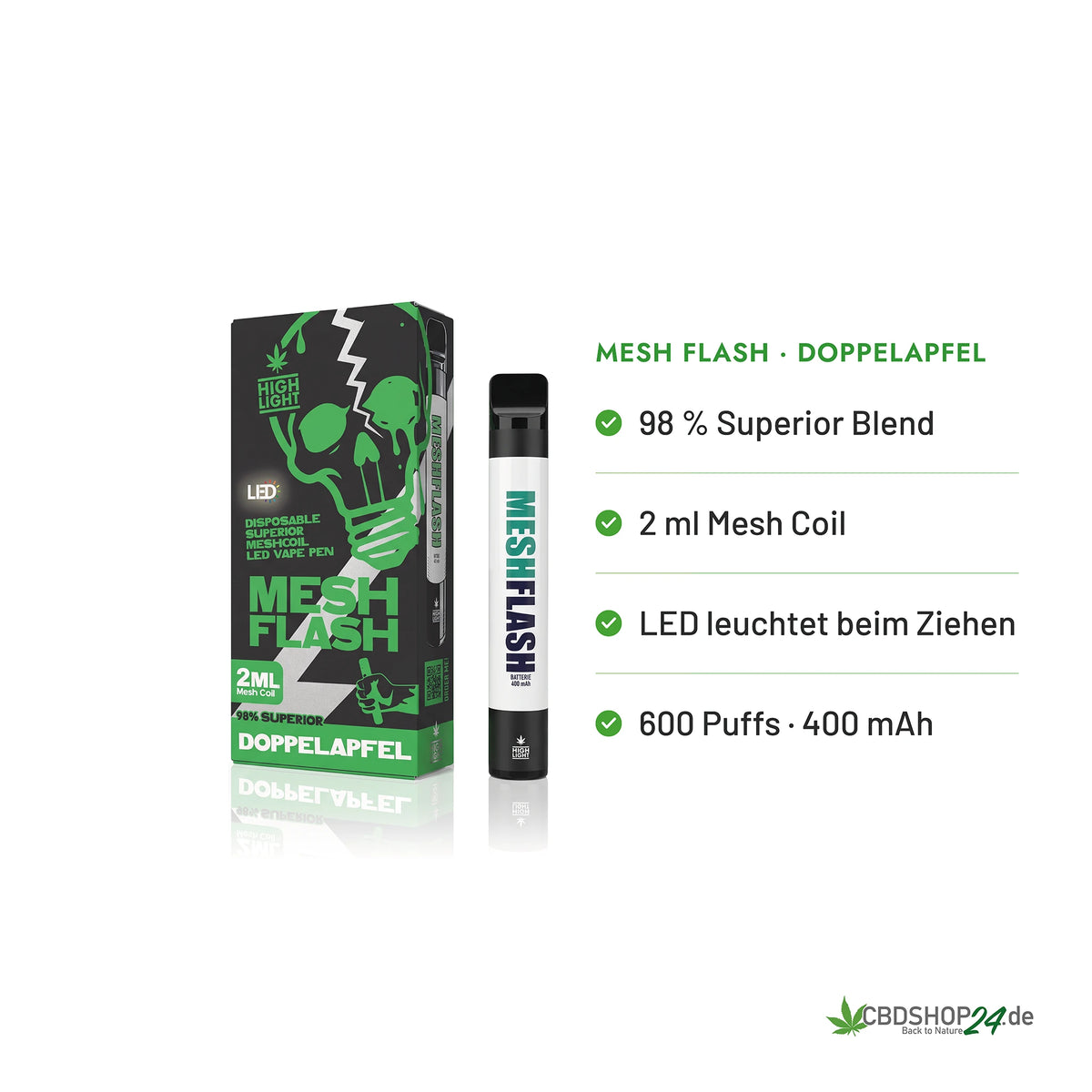 Mesh Flash Vape H2 Superior 96% - Doppelapfel 2ml